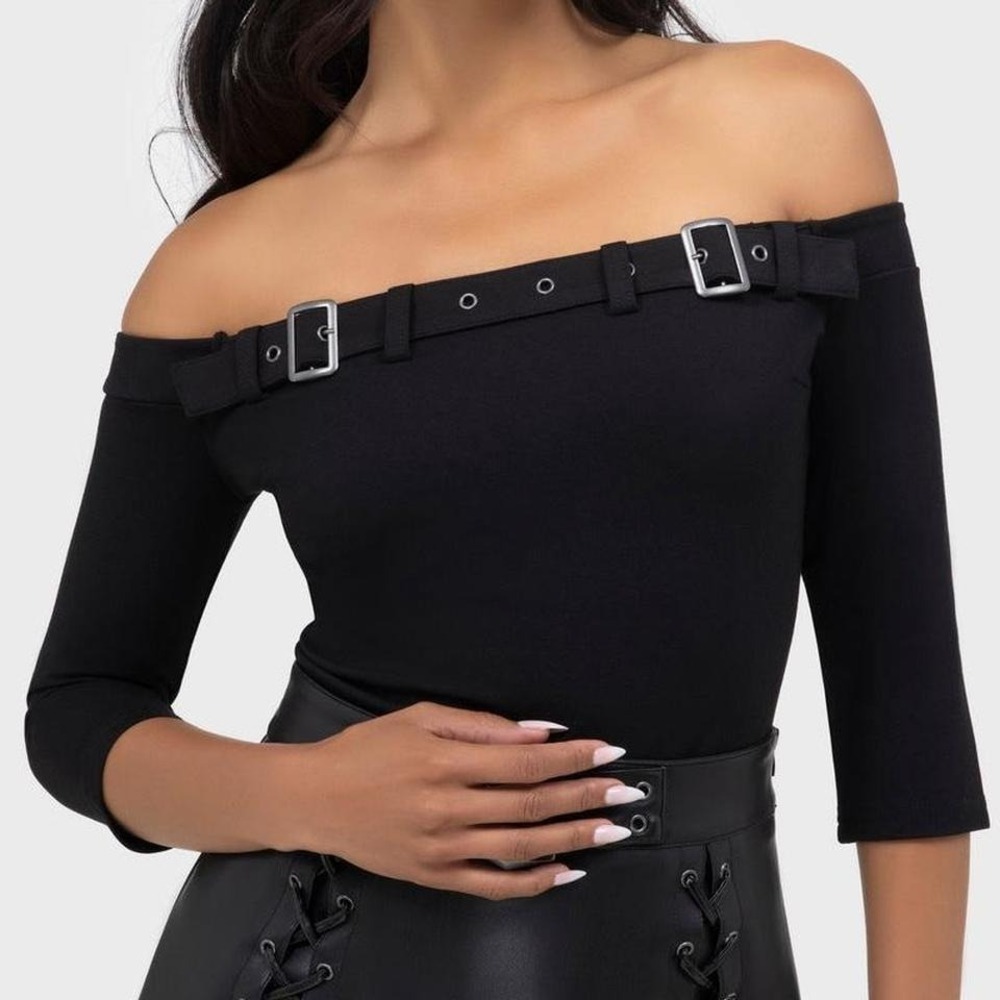 Killstar cryptarose top black off shoulder buckle detail XXL